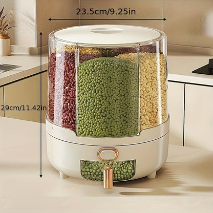 360° Rotating Airtight Cereal Dispenser, Large Grain & Food Storage Container