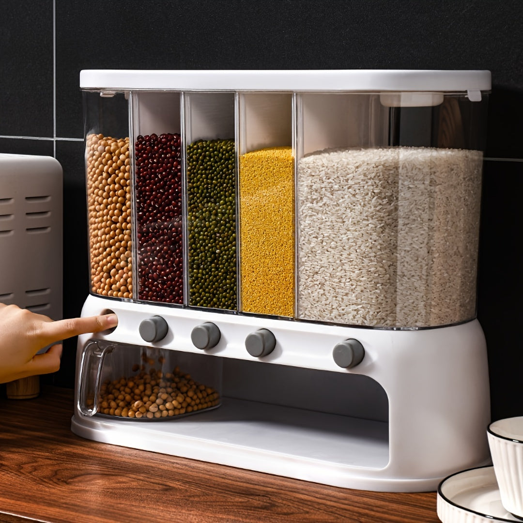 Airtight Grain Storage Dispenser, Multi-Compartment Pantry Container with Flip Lid