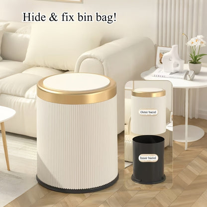 Oval Press-Top Trash Can with Inner Bucket, Slim Bathroom Waste Bin