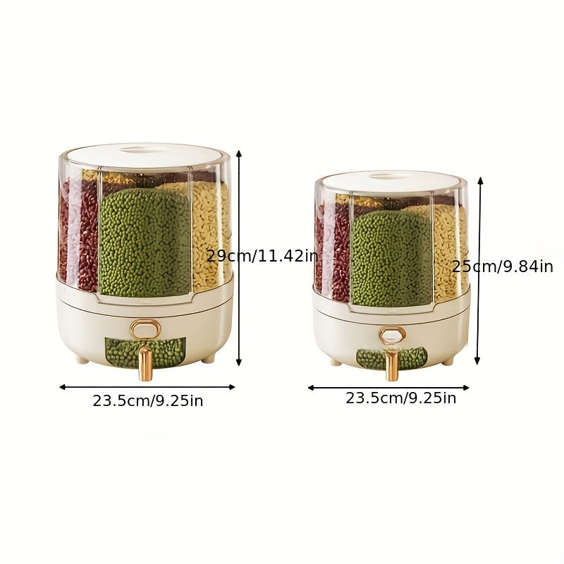 360° Rotating Airtight Cereal Dispenser, Large Grain & Food Storage Container