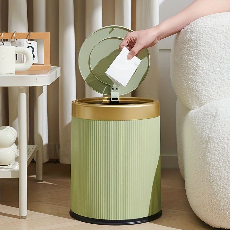 Oval Press-Top Trash Can with Inner Bucket, Slim Bathroom Waste Bin