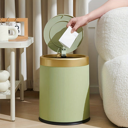 Oval Press-Top Trash Can with Inner Bucket, Slim Bathroom Waste Bin