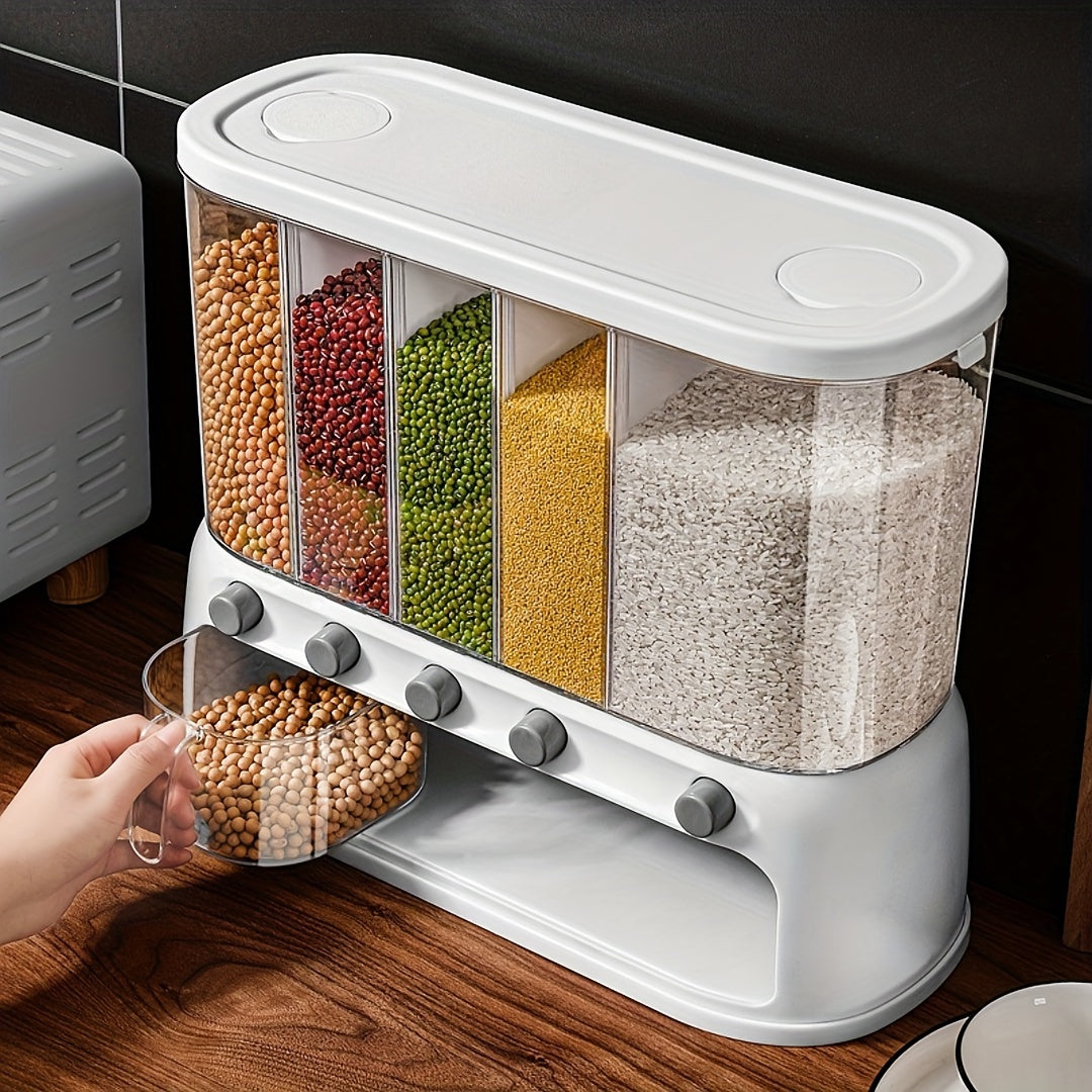 Airtight Grain Storage Dispenser, Multi-Compartment Pantry Container with Flip Lid