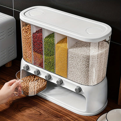 Airtight Grain Storage Dispenser, Multi-Compartment Pantry Container with Flip Lid