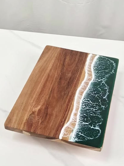 Resin & Acacia Wood Cutting Board, Ocean Wave Cheese & Serving Board