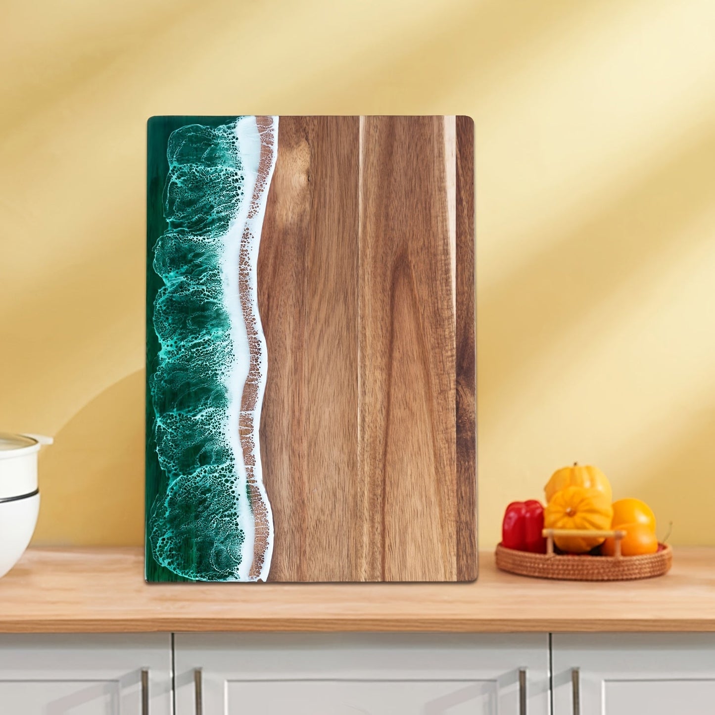 Resin & Acacia Wood Cutting Board, Ocean Wave Cheese & Serving Board