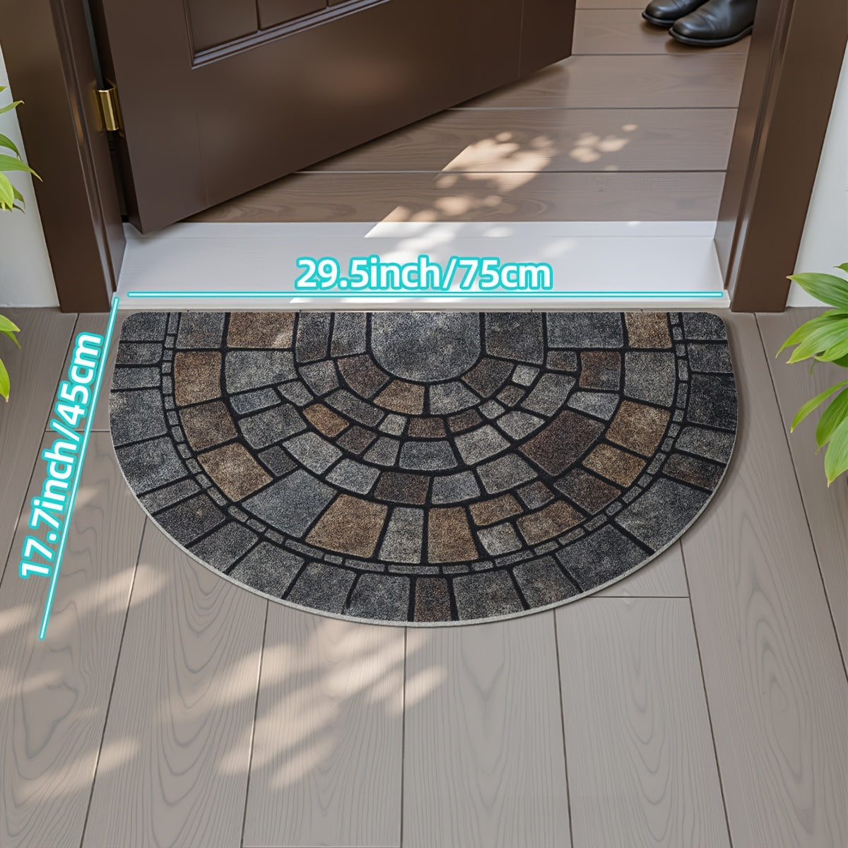 Half-Circle Mosaic Doormat, Non-Slip Indoor & Outdoor Entrance Mat, 45x75 60x90cm