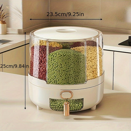 360° Rotating Airtight Cereal Dispenser, Large Grain & Food Storage Container