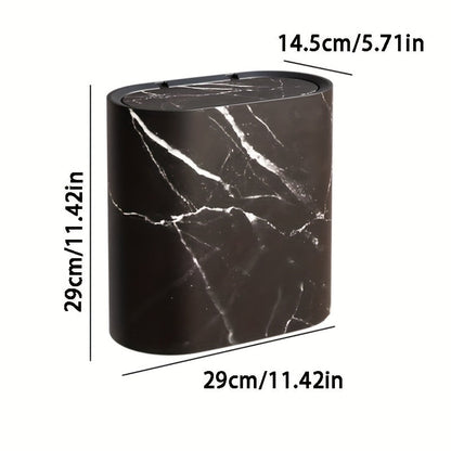Marble Pattern Trash Can with Lid, Slim Bathroom & Kitchen Bin, 3 Finishes
