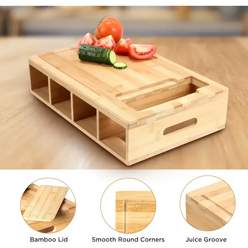 Bamboo Cutting Board with Trays & Graters, Multifunctional Kitchen Prep Station