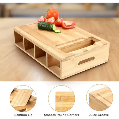 Bamboo Cutting Board with Trays & Graters, Multifunctional Kitchen Prep Station