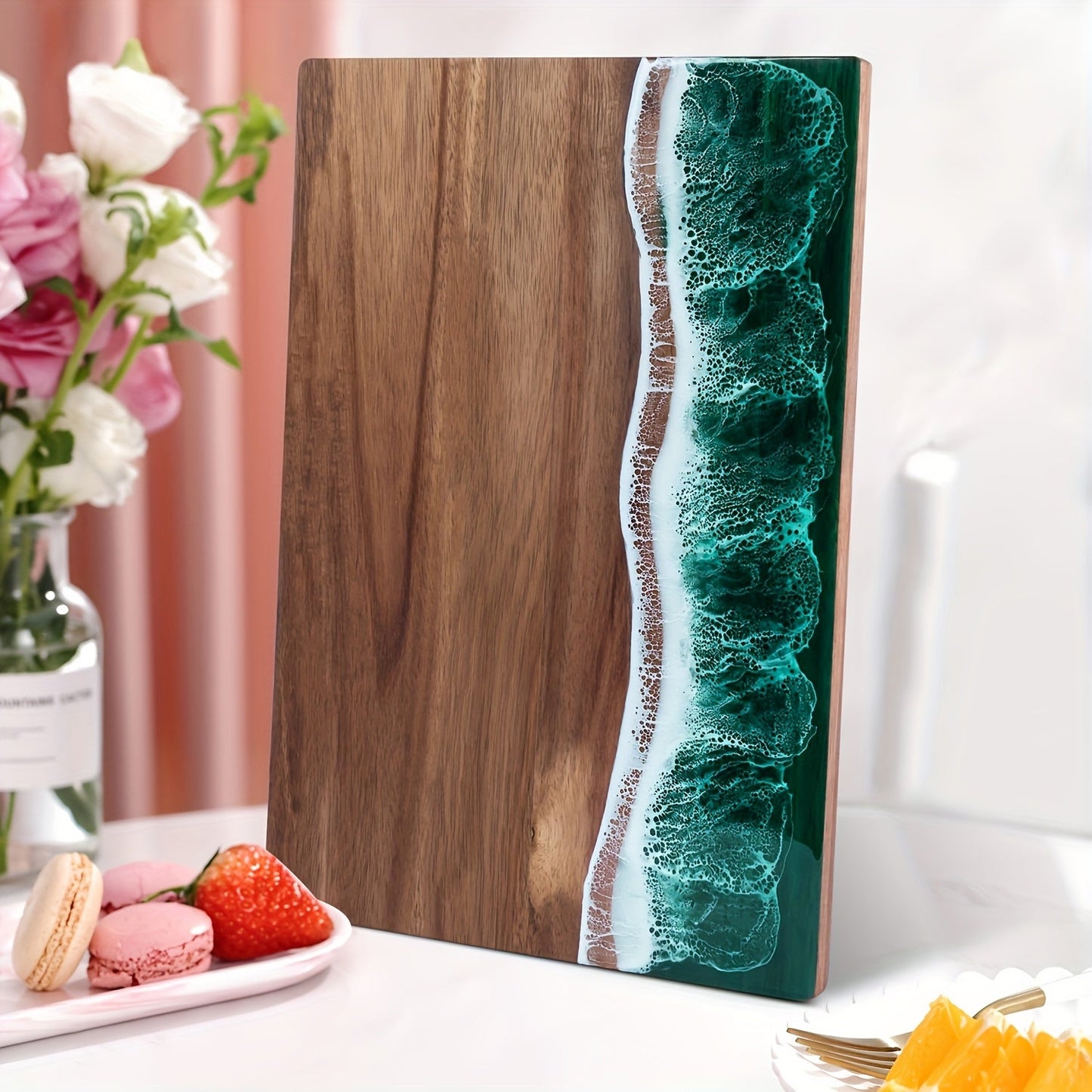 Resin & Acacia Wood Cutting Board, Ocean Wave Cheese & Serving Board