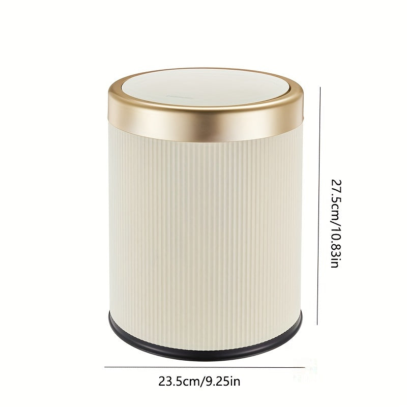 Oval Press-Top Trash Can with Inner Bucket, Slim Bathroom Waste Bin