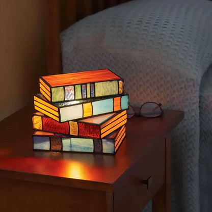 Stained Glass Book Lamp, Folding Acrylic Art Night Light, Decorative Table Lamp