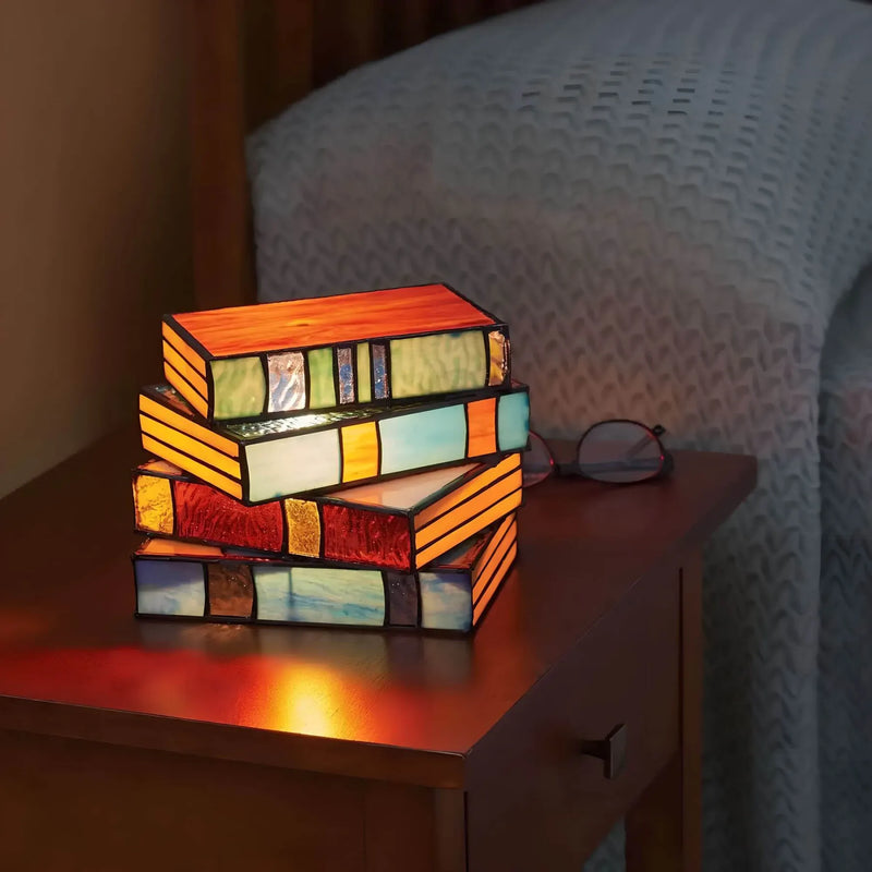 Stained Glass Book Lamp, Folding Acrylic Art Night Light, Decorative Table Lamp