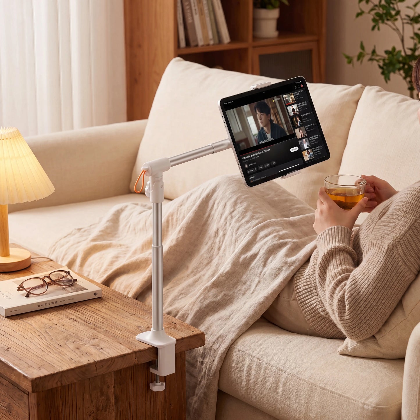 Adjustable Bed Tablet Phone Stand lifestyle 4K