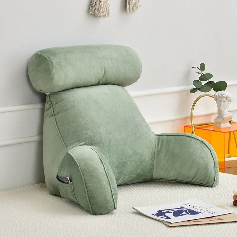 Reading Backrest Pillow with Arms & Adjustable Headrest, Sit-Up Bed Rest Support