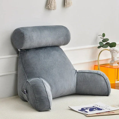Reading Backrest Pillow with Arms & Adjustable Headrest, Sit-Up Bed Rest Support