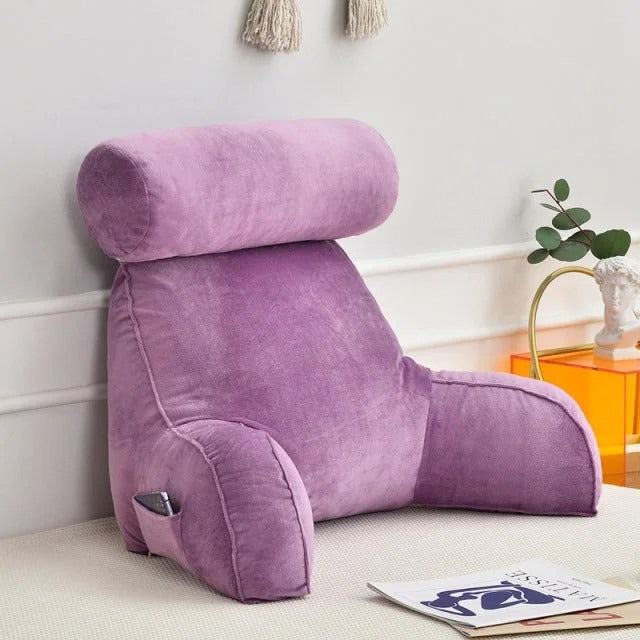 Reading Backrest Pillow with Arms & Adjustable Headrest, Sit-Up Bed Rest Support