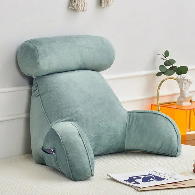 Reading Backrest Pillow with Arms & Adjustable Headrest, Sit-Up Bed Rest Support