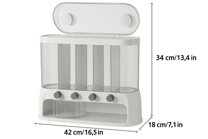 Airtight Grain Storage Dispenser, Multi-Compartment Pantry Container with Flip Lid