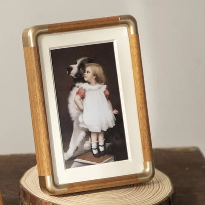 Vintage Wood & Brass Tabletop Photo Frame, Teak or Walnut, 9x13 to 25x30 cm